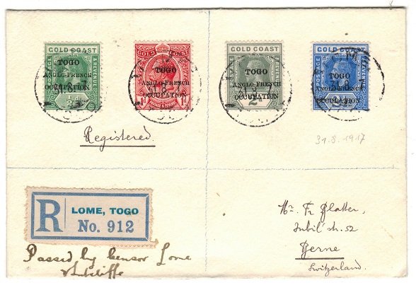 TOGO - 1917 registered cover to Switzerland with manuscript 