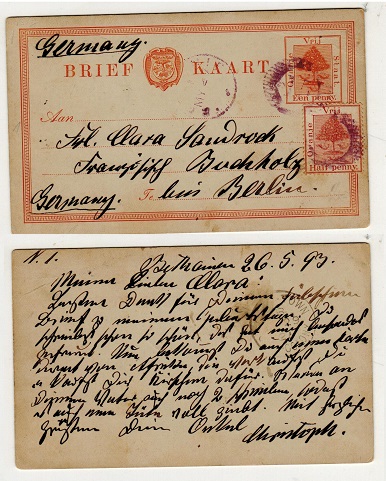 ORANGE FREE STATE - 1884 1d orange PSC uprated to Germany used from BETHANIE.  H&G 1.