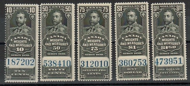 CANADA - 1930 (circa) WEIGHTS & MEASURE stamps in unmounted mint condition.