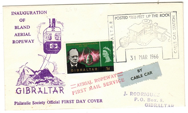 GIBRALTAR - 1966 1d local rate BY CABLE CAR cover.