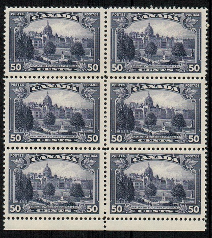 CANADA - 1935 50c deep violet U/M block of six.
SG 350.