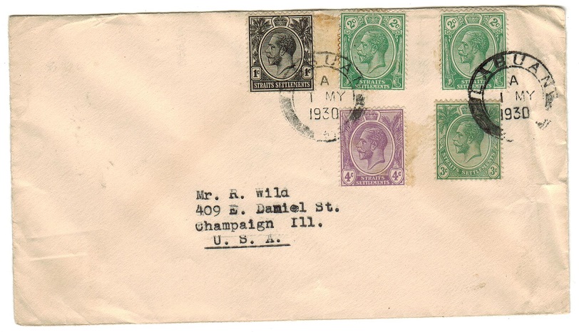 LABUAN - 1930 12c rate cover to USA using 