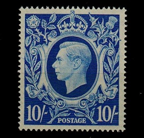 GREAT BRITAIN - 1942 10/- ultramarine in fine unmounted mint condition.  SG 478b.
