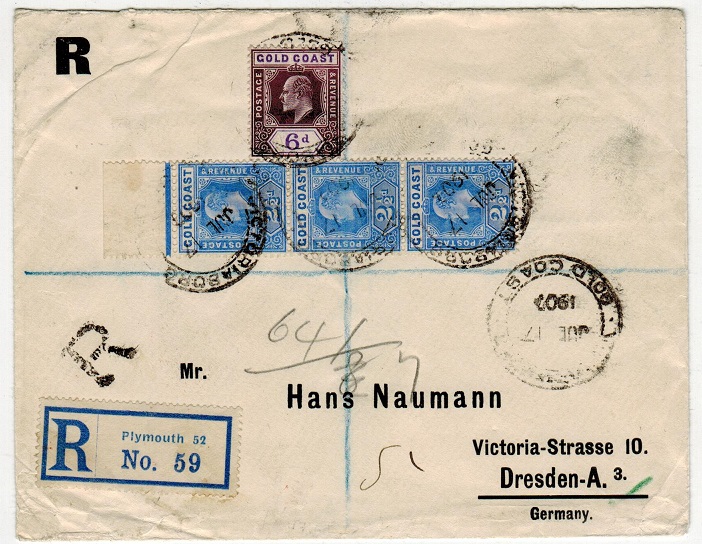 GOLD COAST - 1907 registered cover to Germany used at VICTORIABORG.