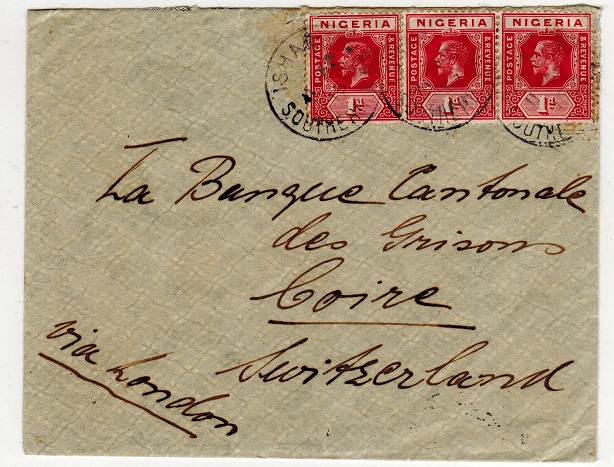 NIGERIA - 1915 3d rate cover to Switzerland used at ISHAN/SOUTHERN NIGERIA.