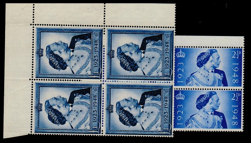 GREAT BRITAIN - 1948 Royal Wedding pair in unmounted U/M corner marginal blocks of four.  SG 493-4.
