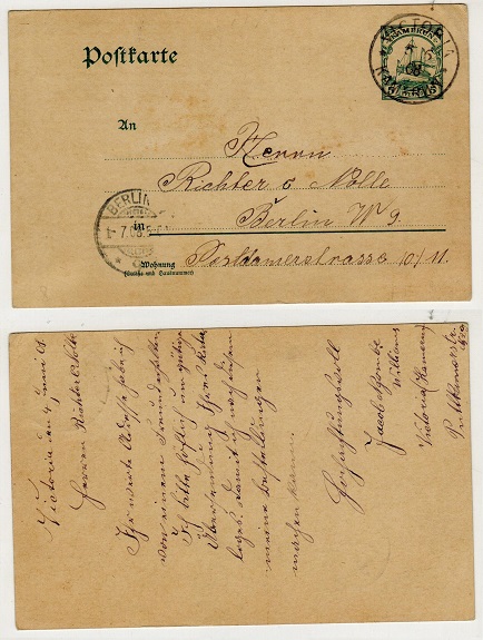 CAMEROONS - 1904 5pfg green PSC to Germany used at VICTORIA.  H&G 14.