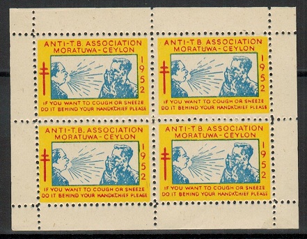 CEYLON - 1952 ANTI-TB xmas label sheetlet.