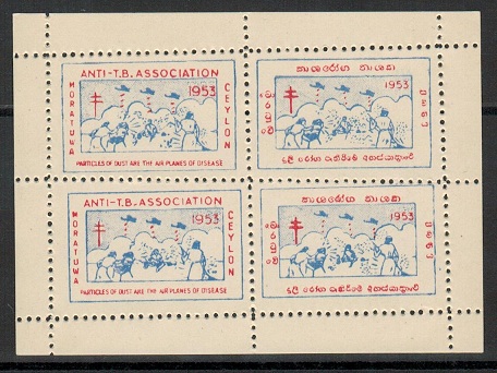CEYLON - 1953 ANTI-TB xmas label sheetlet.