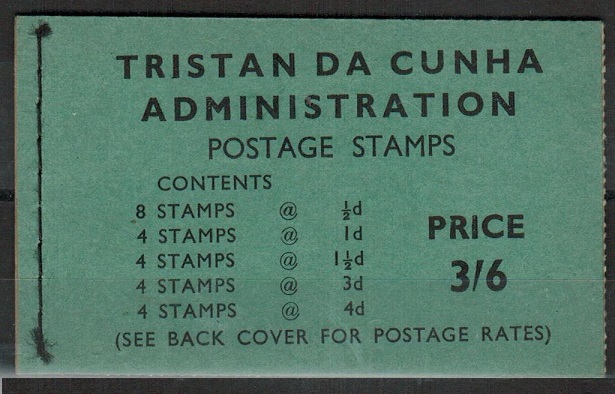 TRISTAN DA CUNHA - 1960 3/6d black on green BOOKLET stiched at left.  SG SB3.
