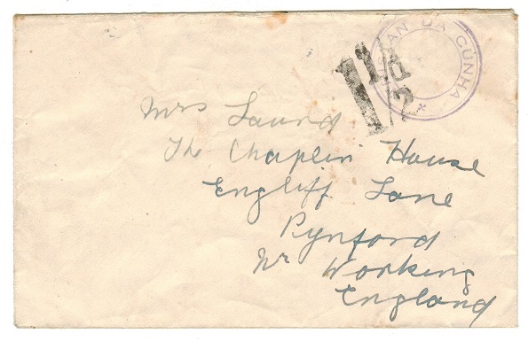TRISTAN DA CUNHA - 1946 (circa) stampless cover addressed to UK. 