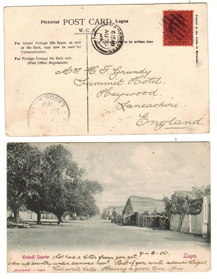 LAGOS - 1908 1d rate postcard use to UK.