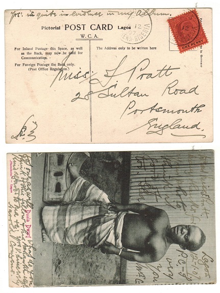 LAGOS - 1907 1d rate postcard use to UK.