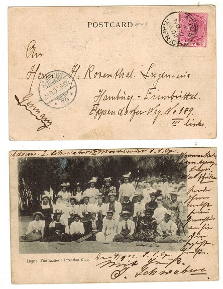 LAGOS - 1902 1d rate postcard use to Germany.