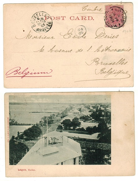 LAGOS - 1901 1d rate postcard use to Belgium.