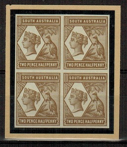 SOUTH AUSTRALIA - 1894 2 1/2d IMPERF COLOUR TRIAL blk x4 in light brown.