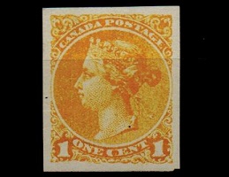 CANADA - 1891 1c bright yellow IMPERFORATE PLATE PROOF.