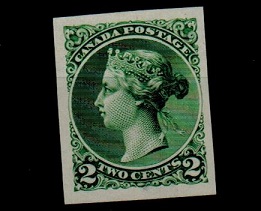 CANADA - 1891 2c bright green IMPERFORATE PLATE PROOF.