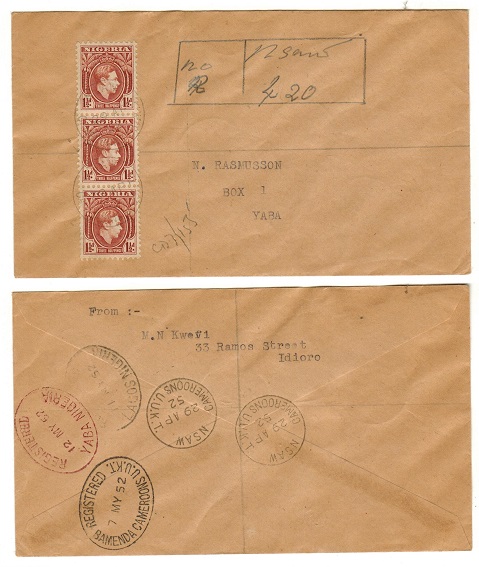 CAMEROONS - 1952 4 1/2d rate registered local cover used at NSAW.