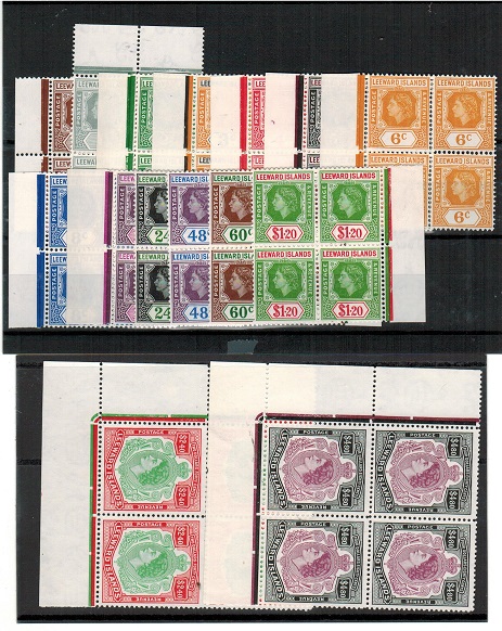 LEEWARD ISLANDS - 1954 series in U/M blocks of four.  SG 126-40.