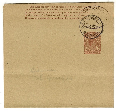 BERMUDA - 1950 1/4d brown postal stationery wrapper h/s