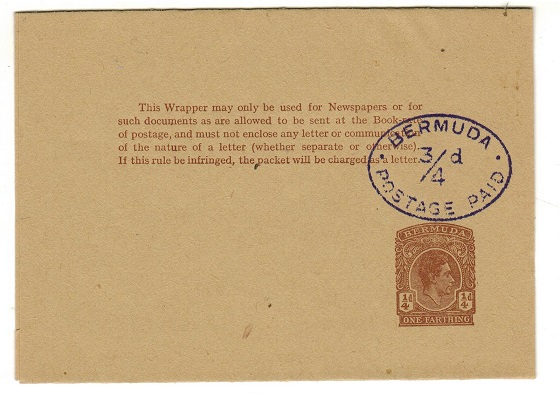 BERMUDA - 1950 1/4d brown postal stationery wrapper h/s