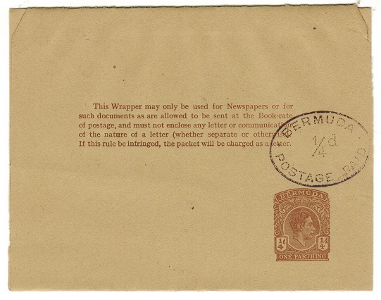 BERMUDA - 1950 1/4d brown postal stationery wrapper h/s