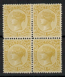 VICTORIA - 1899 3d bistre-yellow mint block of four.  SG 361.