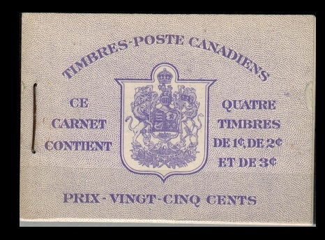 CANADA - 1942 25c purple BOOKLET and 3c panes of with French text.  SG SB37a.
