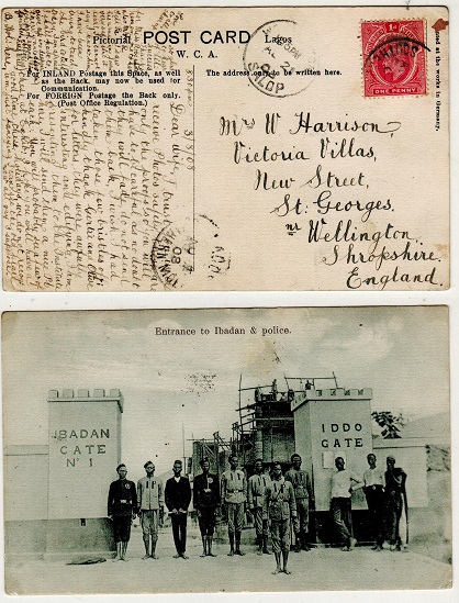SOUTHERN NIGERIA - 1908 1d rate postcard use to UK used at LAGOS.