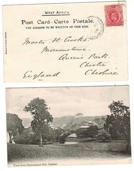 SOUTHERN NIGERIA - 1908 1d rate postcard use to UK used at CALABAR.