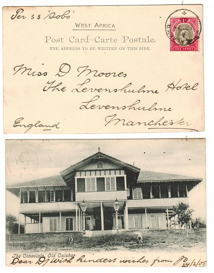 SOUTHERN NIGERIA - 1905 1d rate postcard use to UK used at CALABAR.