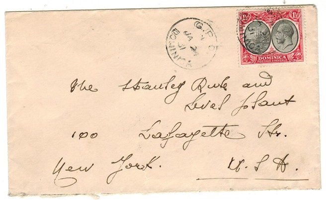 DOMINICA - 1931 1 1/2d rate cover to USA used at GPO/DOMINICA.