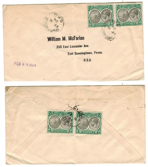 DOMINICA - 1924 2d rate cover to USA used at DOMINICA/GPO.