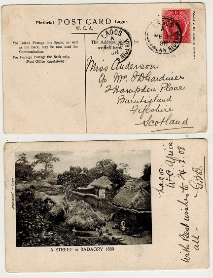 SOUTHERN NIGERIA - 1908 1d rate postcard use to UK used at LAGOS.