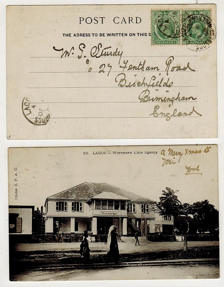 SOUTHERN NIGERIA - 1908 1d rate postcard use to UK used at LAGOS.