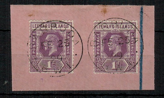 BARBUDA - 1929 1d violet (x2) adhesive of Leeward Islands used at BARBUDA.