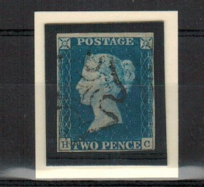 GREAT BRITAIN - 1840 2d blue right) cancelled by black Maltese 
cross.  SG 5.
