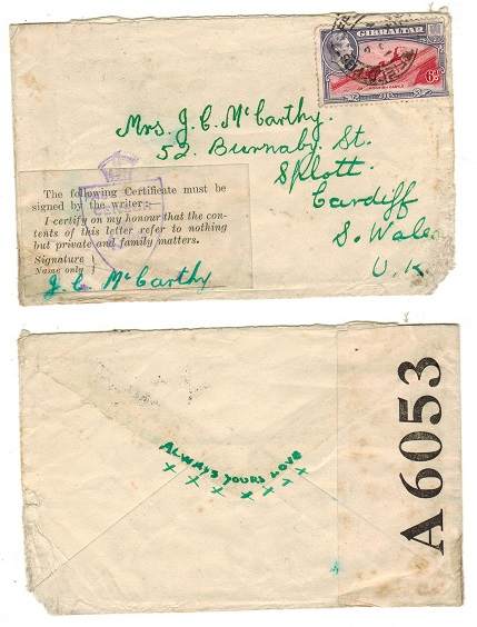 GIBRALTAR - 1943 6d rate 
