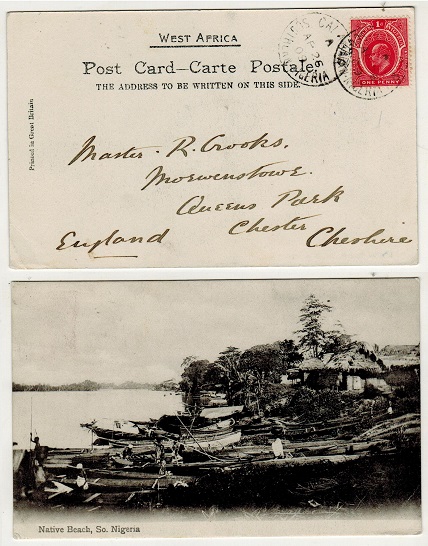 SOUTHERN NIGERIA - 1909 1d rate postcard use to UK used at CALABAR.