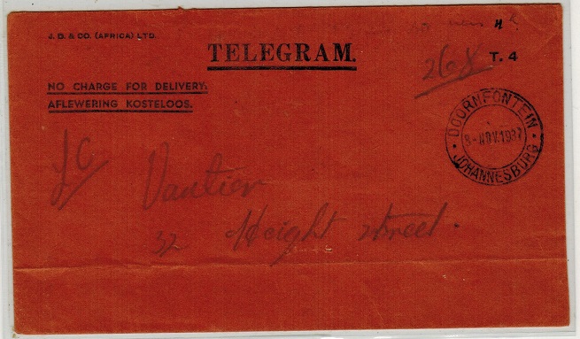 SOUTH AFRICA - 1937 TELEGRAM envelope used at DOORNFONTEIN.