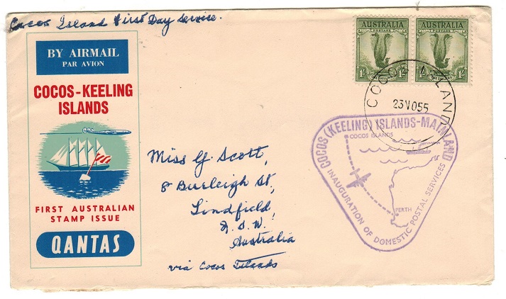COCOS ISLANDS - 1955 first flight cover to Australia.