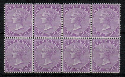 BERMUDA - 1874 6d dull mauve in a very fine fresh mint block of eight.  SG 7.
