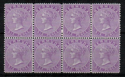 BERMUDA - 1874 6d dull mauve in a very fine fresh mint block of eight.  SG 7.
