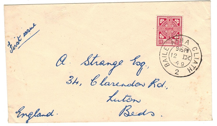 IRELAND - 1949 (12.IX.) 11d rose on first day cover to UK.