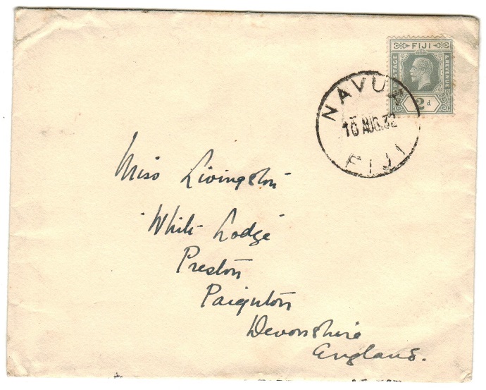 FIJI - 1932 2d rate cover to UK used at NAVUA/FIJI.