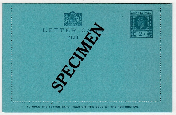 FIJI - 1927 2d grey on blue postal stationery letter card unused SPECIMEN.  H&G 2.