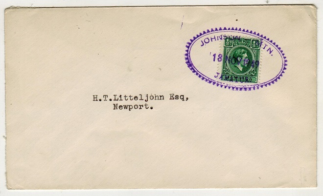 JAMAICA - 1949 1/2d rate local cover used at JOHNSON MTD.