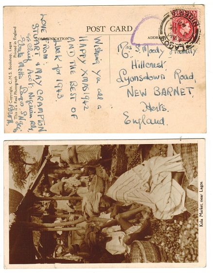 NIGERIA - 1942 1d rate censored postcard use to UK.