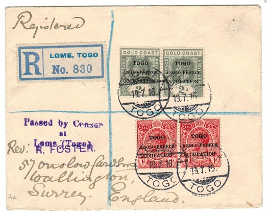 TOGO - 1916 registered censored cover to UK.